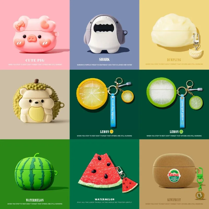 Emulational Watermelon Jiaozi Shark Anti-drop Earphone Case for Huawei FreeBuds Pro 5 FreeClip 2 7i Silicone Protective Cover