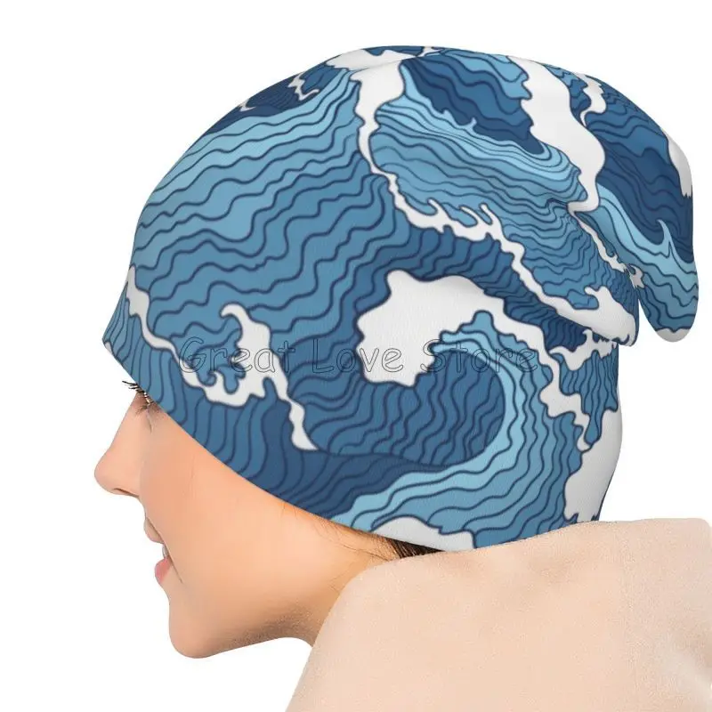 اليابانية موجات البحر قبعة صغيرة الرجال النساء الدافئة بونيه قبعة للجنسين قبعات متماسكة أغطية الرأس Skullies Beanies