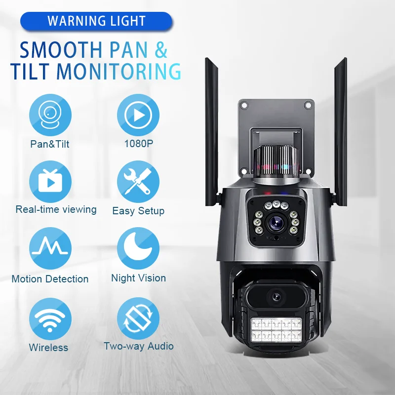 Outdoor Dual‑Lens Security Surveillance Camera 1080P HD WiFi 4G 360° Panoramic Two‑Way Audio Infrared Night Vision Motion Alarm