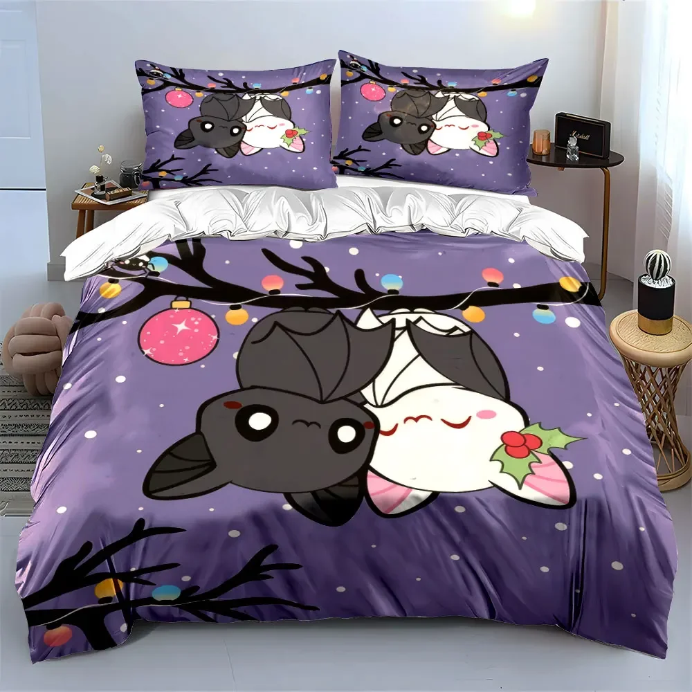 Cute Bat Couple Christmas Decoration Soft Comfortable Duvet Cover Bedding Set Included 1*Duvet Cover & 2*Pillowcases, gift