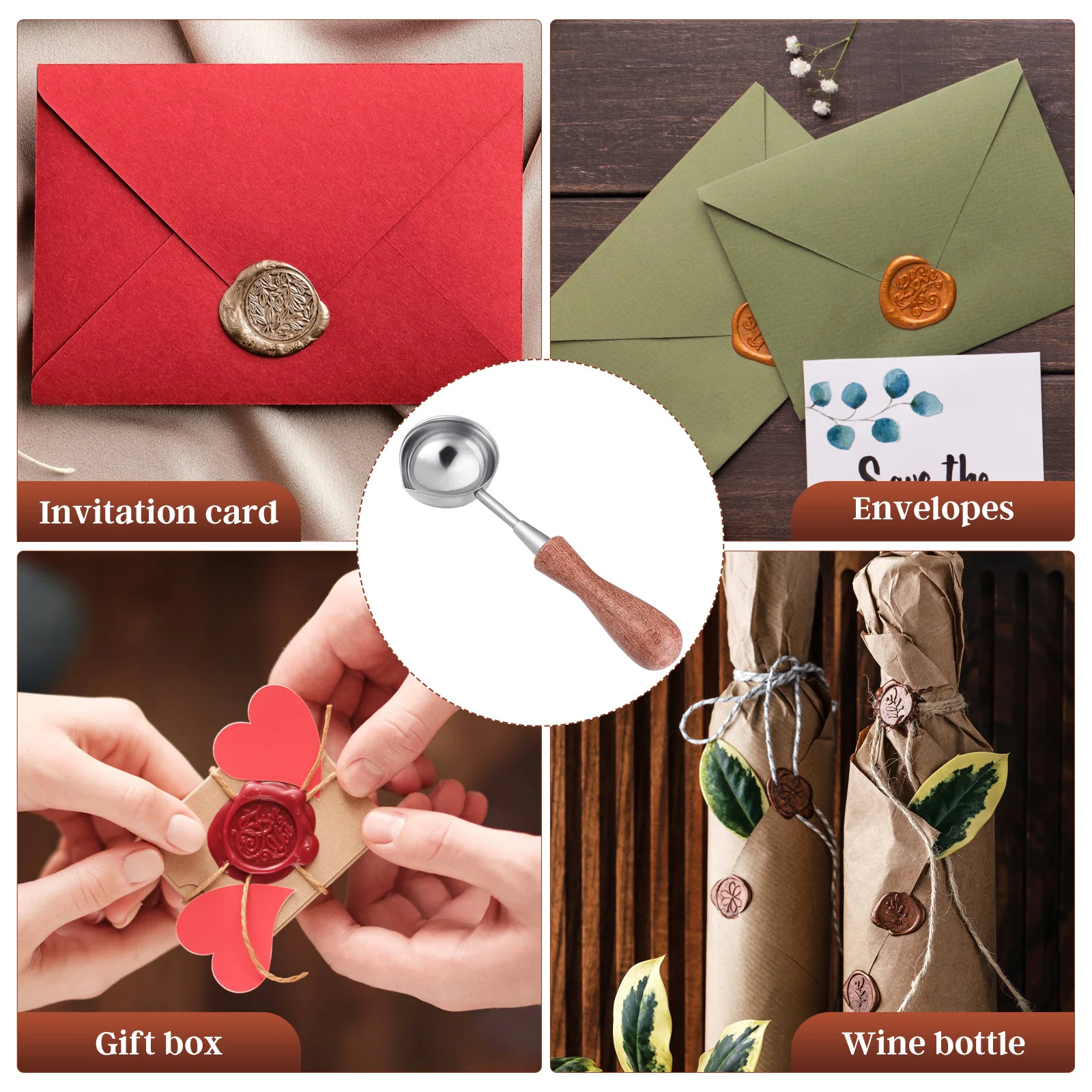 Cucchiaino per cera sigillante Manico in legno di rame Artigianato fai-da-te Sistema di fusione Cucchiai per fusione di cera Regalo perfetto Decorazioni fatte in casa