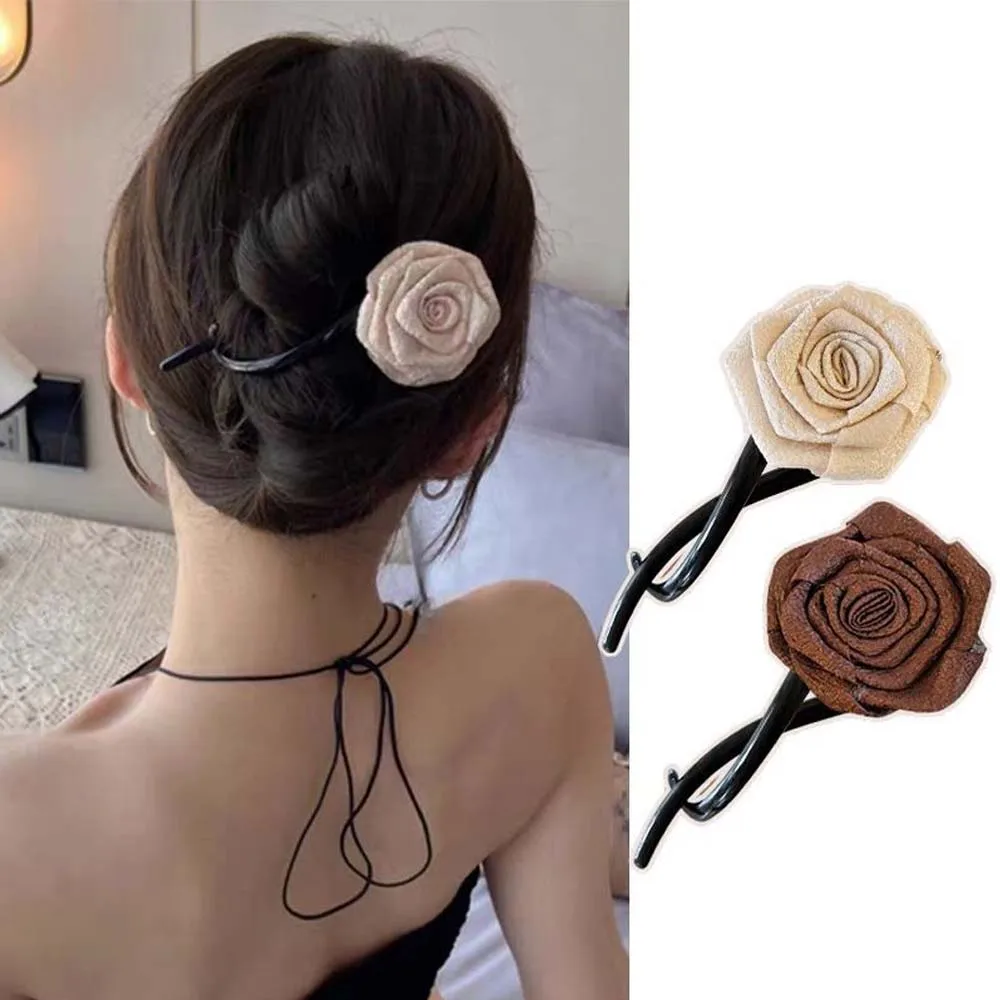 Dried Rose Hair Clip Big Flower Ponytail Twist Hair Clip Fashion Flower Hairpin Women Vintage S Shape Barrettes Hair Accessories