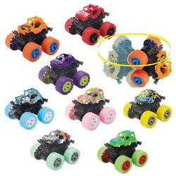 1pc Cool Inertial Four-wheel Drive Stunt Car Graffiti Off-road Vehicle, Can Be Rotated With 360° On The Ground, ABS Material