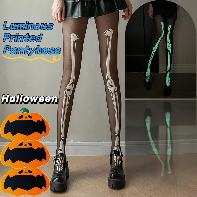 

Fashion Halloween Pantyhose For Women Luminous Printed Fluorescent Tights Leggings Velvet Thin Anti Hook Stockings Socks 1PC