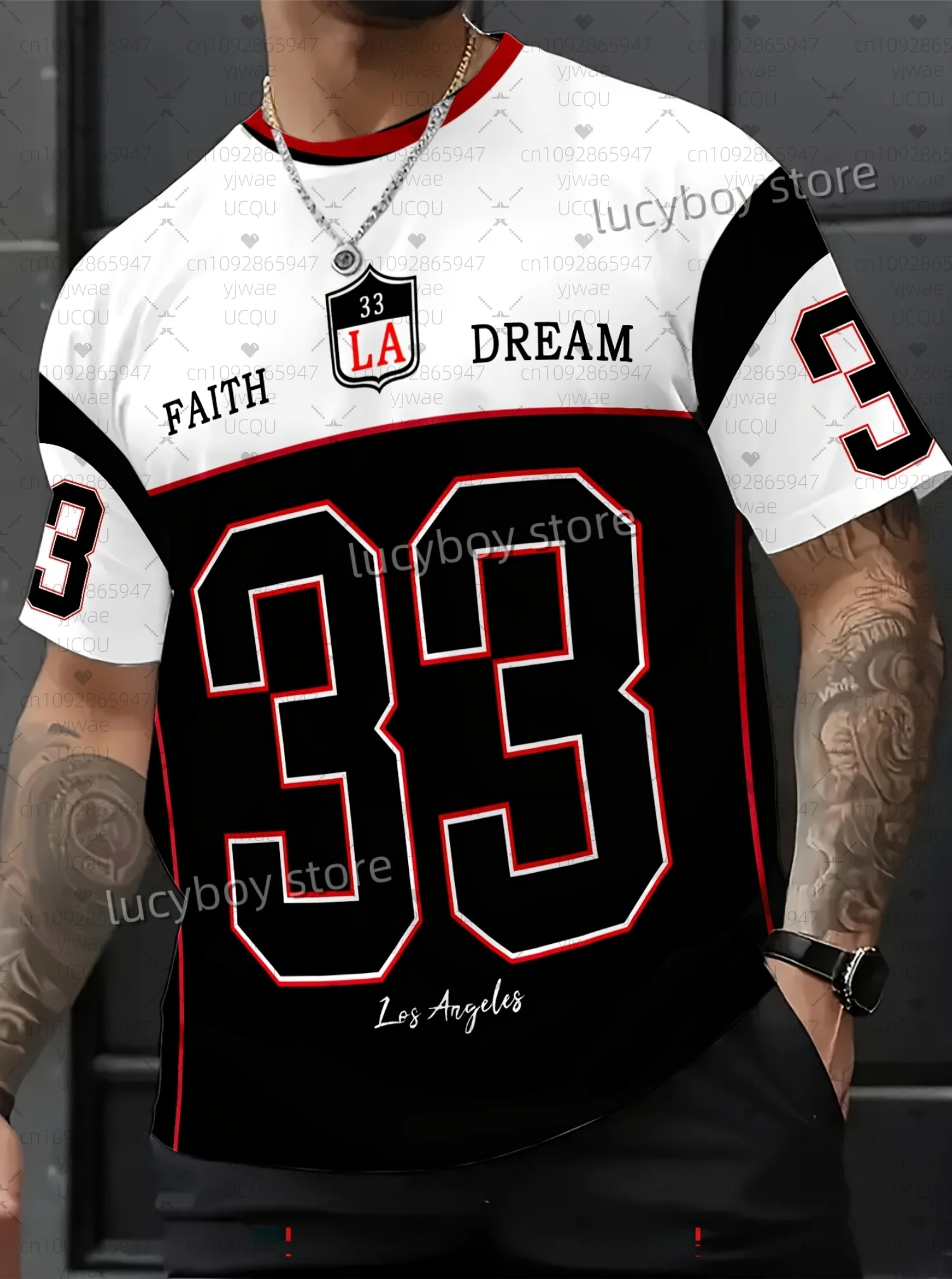 

2025 NO.33 LOS ANGELES Print Mens T-Shirt Man Short Sleeves Sportwear Football T-Shirt Color-Block Graphic T Shirts Men Clothing