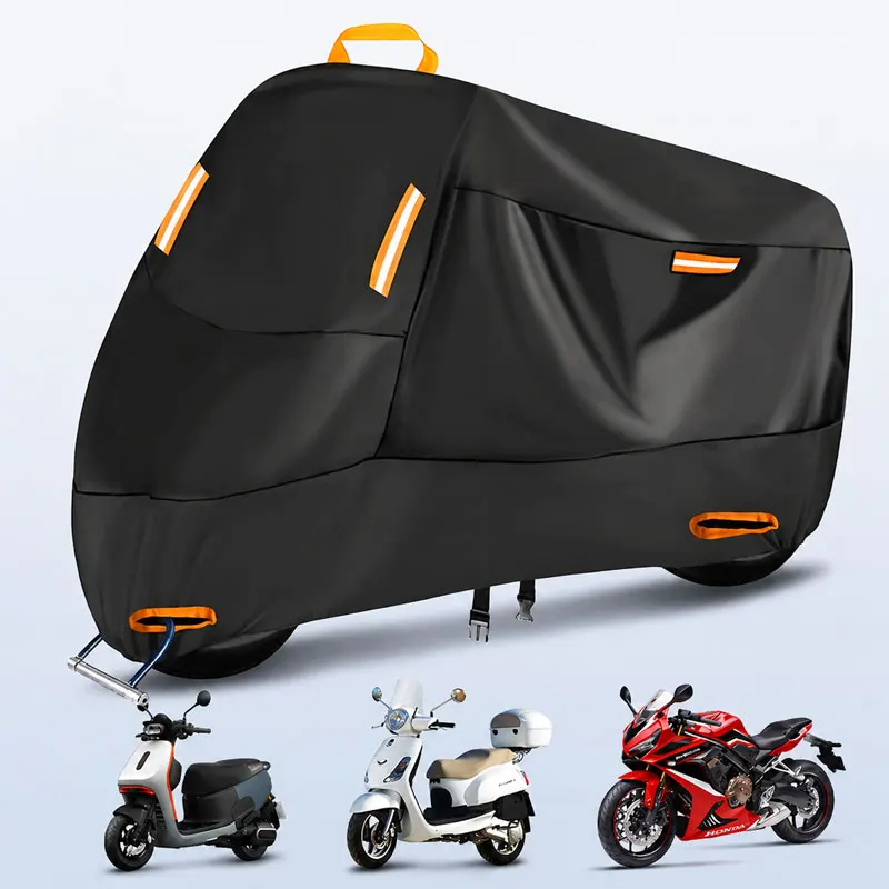 

300D Motorcycle Cover Waterproof Outdoor Storage with Lock-Holes, Night Reflective Design, For Powersports Motos Vehicle Covers