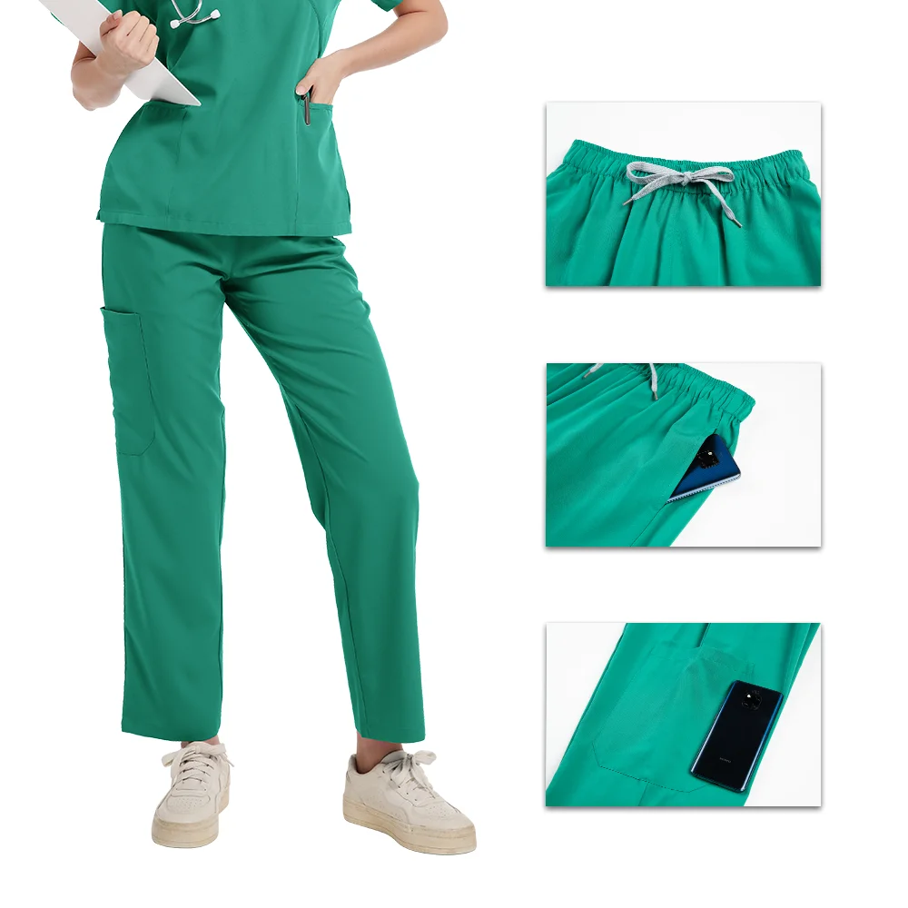 Medical Scrubs ชุดพยาบาลเครื่องแบบผู้หญิงชุดผ่าตัด V คอกระเป๋าด้านบน + กางเกงโรงพยาบาลคลินิกทันตกรรม Doctor Workwear ชุดสปา