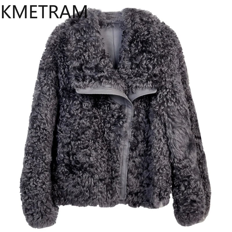 내추럴 메리노 울 양털 양면 퍼 재킷 여성 고품질 큰 라펠 리얼 퍼 코트 겨울 여성 의류 2025
