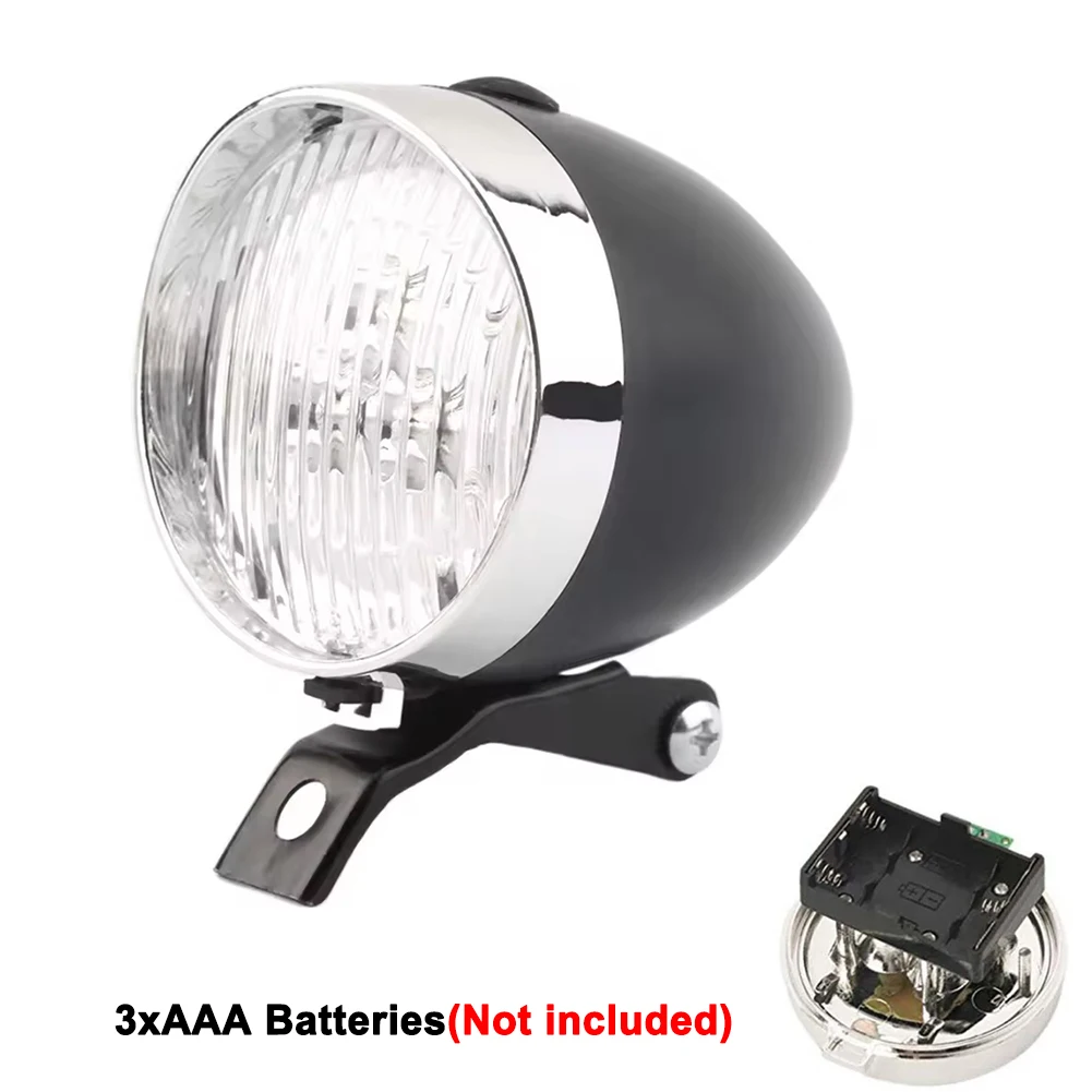Vintage fietskoplamp 3LED fietskoplamp MTB zaklamp Retro design fietskoplamp voor nachtelijk rijden Zwart Zilver