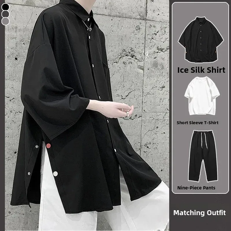 

Ice Silk Short Sleeve Shirt Three-Piece Set for Men Summer Style Casual Sports Suit Elegant And Stylish Large Size