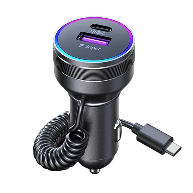 Retail QC 3.0 USB Car Charger PD 30W Type C Fast Charging Quick Charger LED Digital Display PD 27W