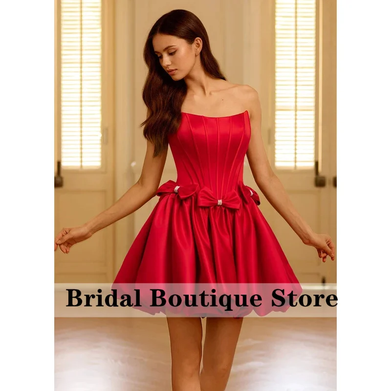 Homecoming Dress Strapless Corset Bow Bubble Satin Mini Cocktail Party Dress Prom Dress For Dance Club Customized view 2