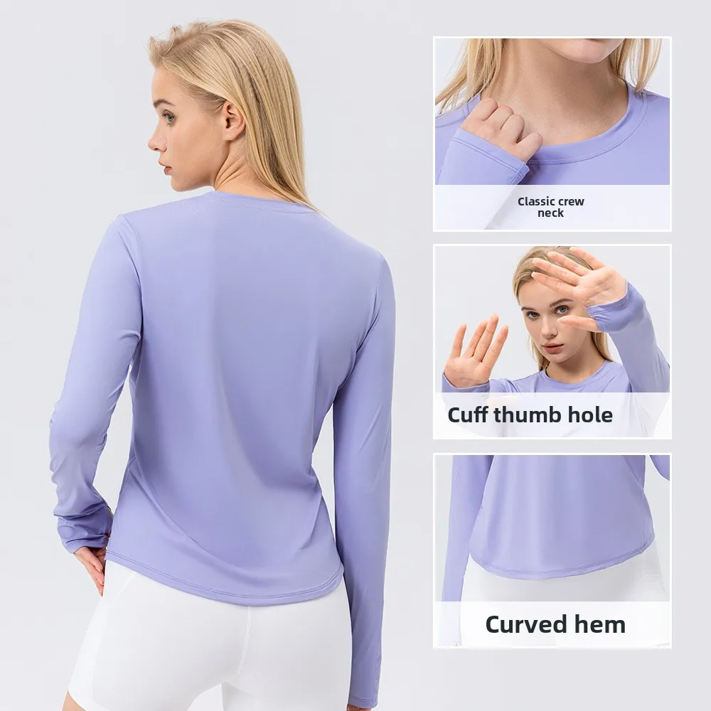 Women's ice silk sun protection sports long-sleeved loose and breathable running yoga wear, fitness long-sleeved T-shirt top