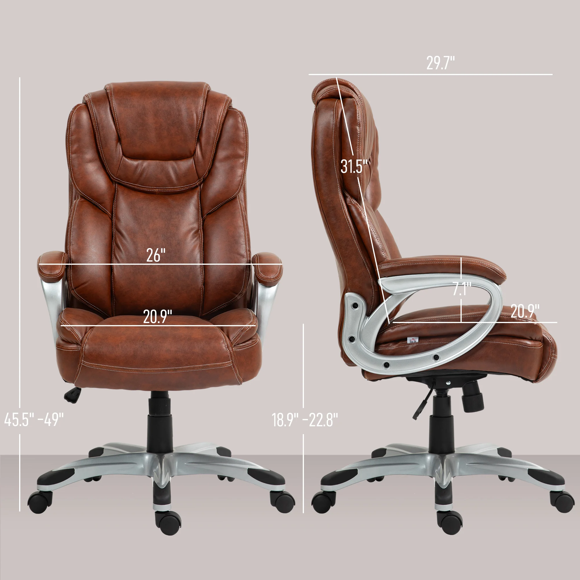 Office Chair with Swivel Wheels, Adjustable Height, Brown