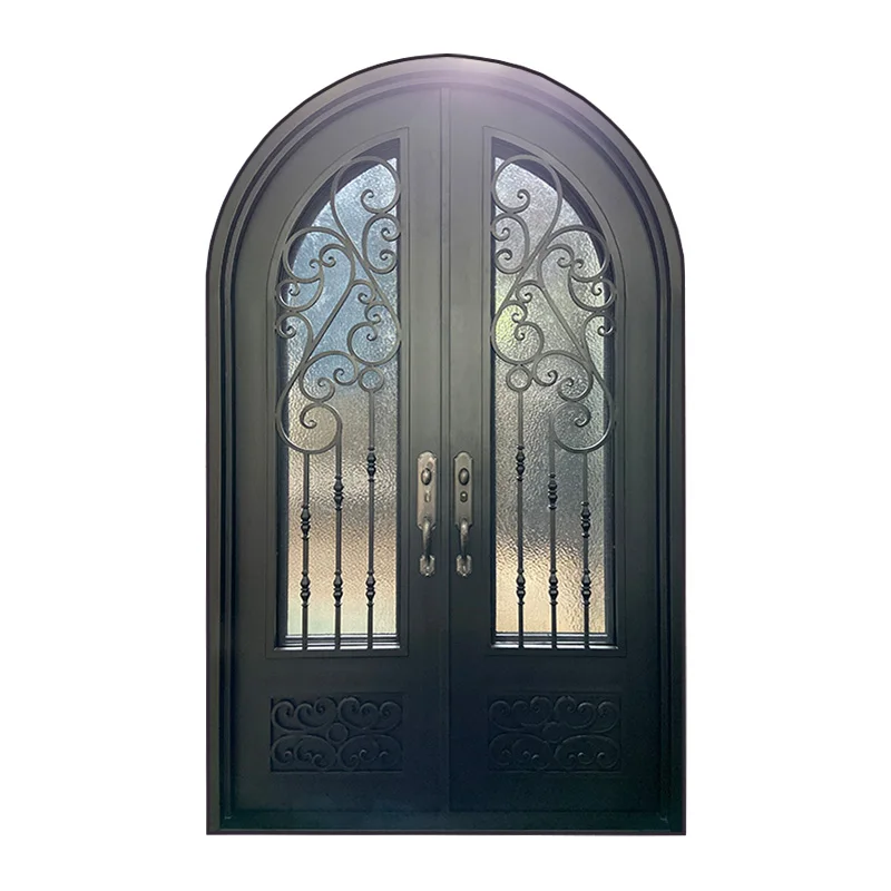 High Quality Luxury Design Front Other Exterior Security Doors Double French Wrought Iron Glass Doors For Homes