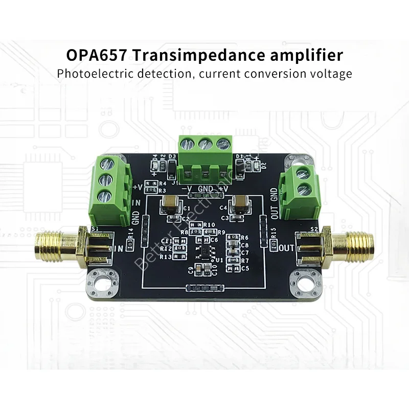 OPA657 트랜스오세틱 TIA 증폭기 모듈 APD/PIN 고속 광검출기 펄스 전류가 전압을 흐른다