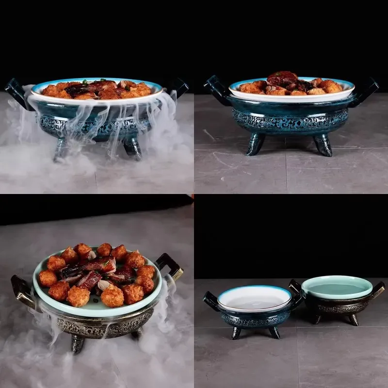 Creative Oversized Ceramic Melamine Dry Ice Plate for Seafood Salmon Sashimi Hot Pot High End Hotel Restaurant Tableware
