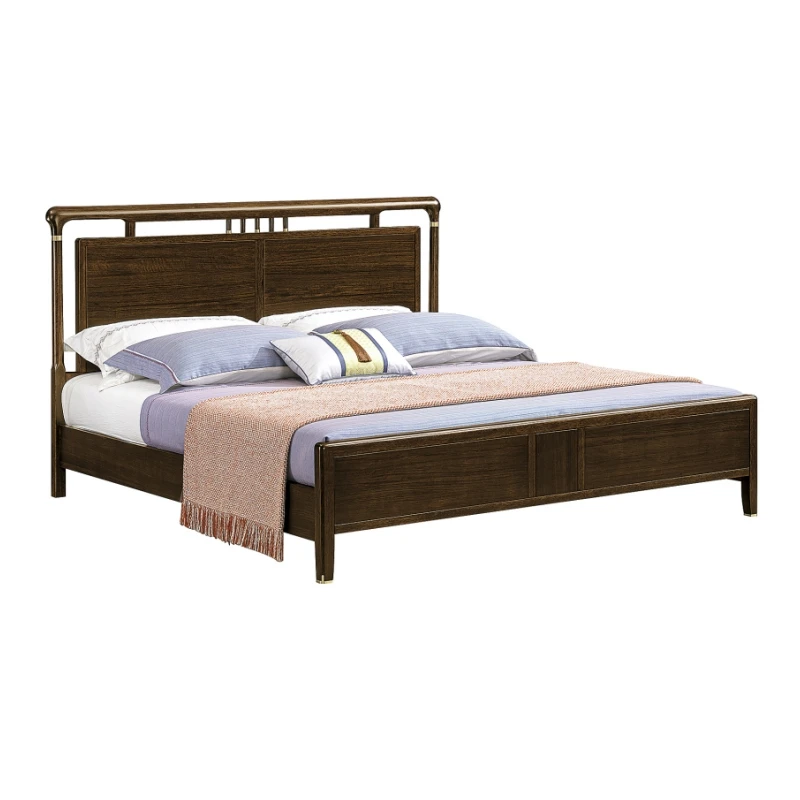 ws-Traditional Comfortable Solid Oak Wood Platform Carved Soft Bed King Size Bedroom Furniture@
