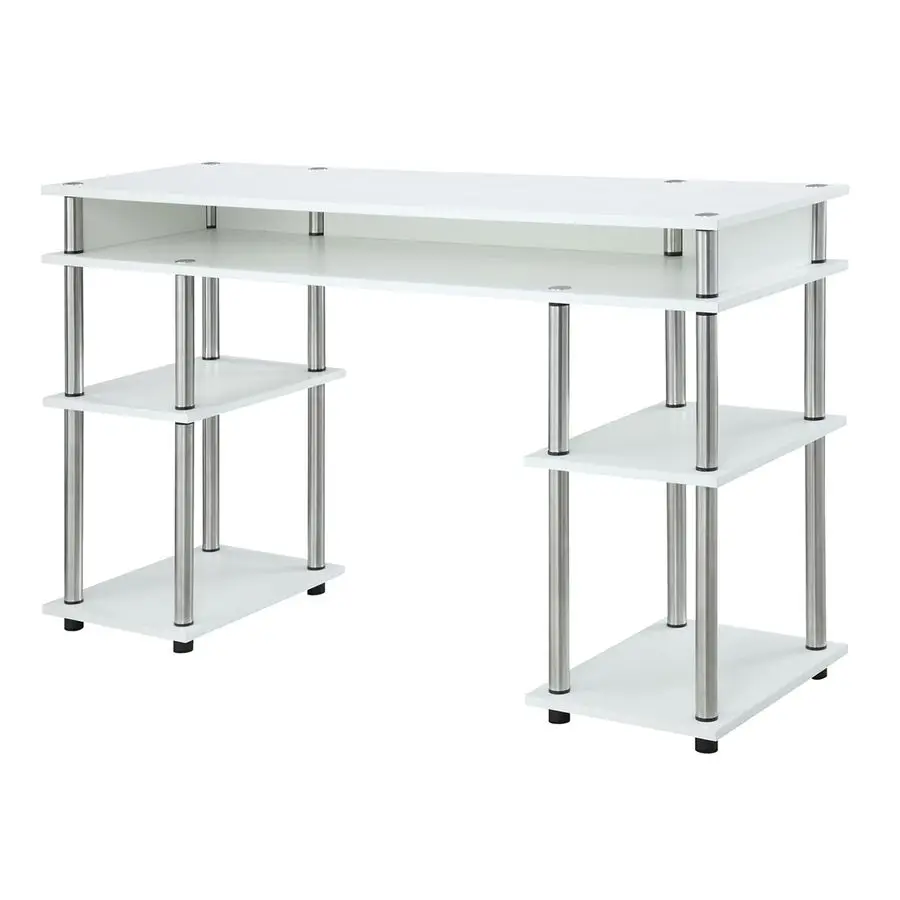 

Designs2Go No Tools Student Desk 47.25 Contemporary Office, Dorm Room Desk and Vanity with Storage Shelves, White