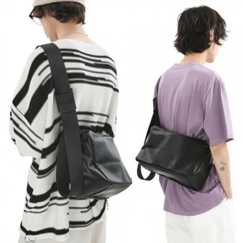 

INS Men's Crossbody Bags Large Capacity Vintage Style Black Single Shoulder Bag Korea PU Leather Travel Tote Bag Unisex