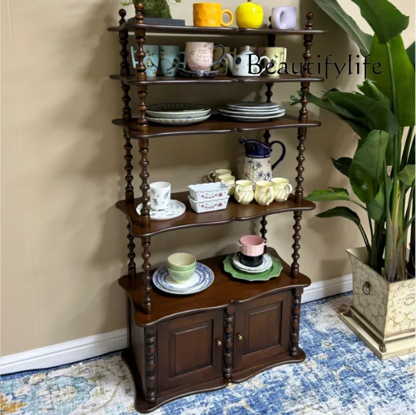 

F Simple Medieval Shelf Four-layer Display Cabinet, Solid Wood Flower Stand Walnut Flower Stand