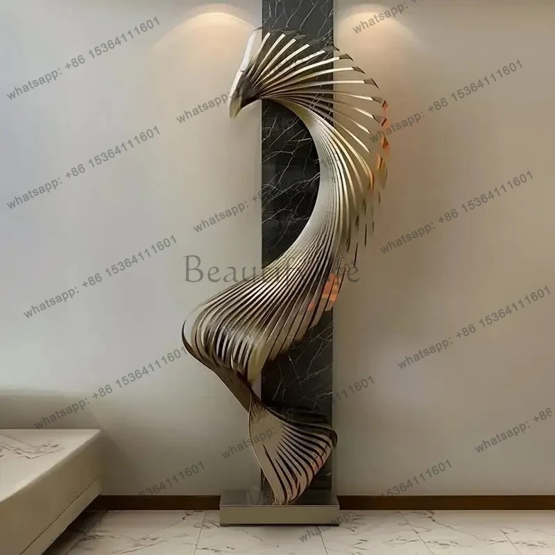 

Stainless steel mirror abstract special-shaped spiral sculpture metal wing spread sales office square large landscape ornament