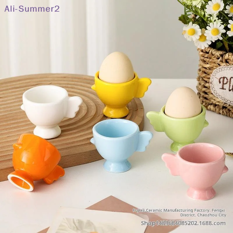 Egg Cup Heightened Base Solid Color Non-Slip Handle Good Grip Makeup Sponge Holder Mini Breakfast Ceramic Egg Holder Dining Room