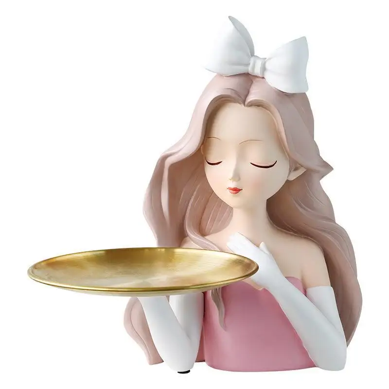 

Long Curly Hair Beauty Girl Statue Storage Tray Ornaments Nordic Luxury Living Room TV Cabinet Home Decor Christmas Wedding Gift
