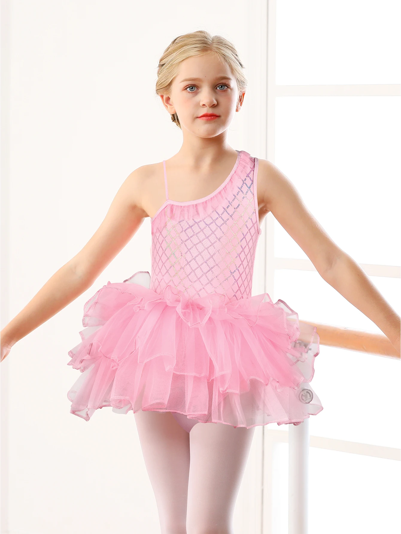 Meisjes Ruches One Shoulder Tutu Roirted Leotard Ballerina Outfit Voor Meisjes Peuter