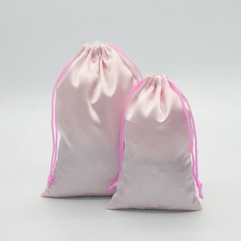 50PCS Satin Drawstring Bag Silk Pouch Jewelry/Wig/Packaging/Gift/Shoe/Cosmetic Pink Twill Satin Bags Sachet Custom Logo Print