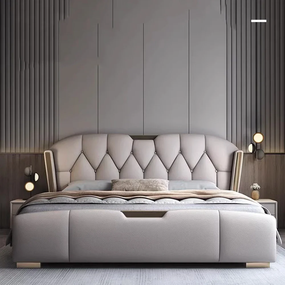 

King Size Hotel Fancy Beds Frame Luxury European Sleeping Beds Storage Space Headboard camas de dormitorio Home furniture