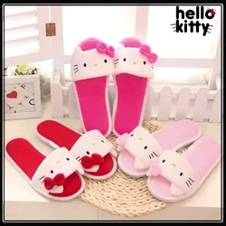 Hello Kitty kapcie zimowe moda śliczne kobiety kapcie do domu Anime Y2k dziewczyna ciepłe płaskie buty kryty sypialnia sandały wsuwane