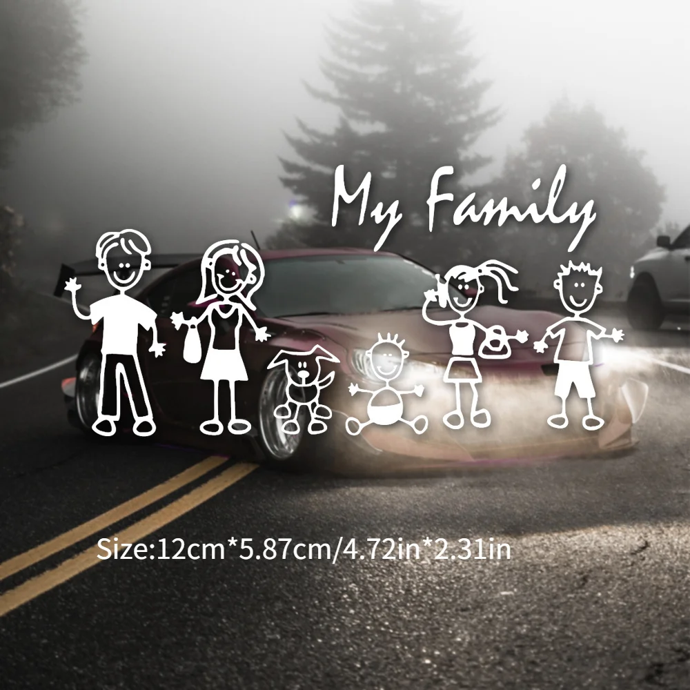 1pc My Family Stick Figure Vinyl Sticker Waterproof Decal for Car Window Bumper Motorcycle Helmet Decor