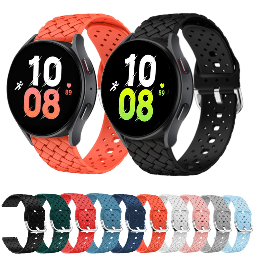 Bracelet tissé pour Samsung Galaxy Watch, 5-pro-4-Classic/Active 2, 40mm, 44mm, Silicone 20mm, Bracelet Trou Tressé, Huawei gt 3-2-e Strap