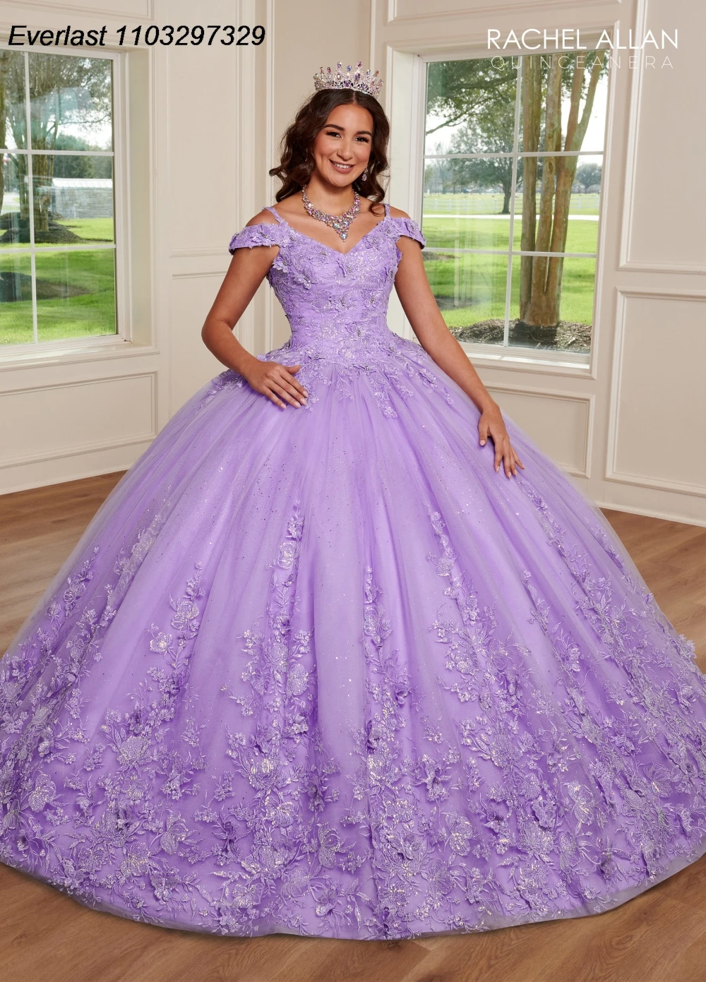 EVLAST 2024 viola abito Quinceanera abito da ballo 3D Applique floreale perline corsetto con spalle scoperte dolce 16 Vestido De 15 Anos TQD471