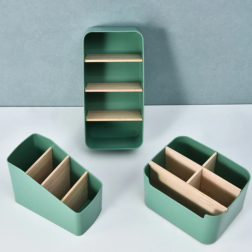 

Wooden Storage Box ABS Material Desktop ganizer Green Color Multi cell Container Remote Control Case Stationery Holder