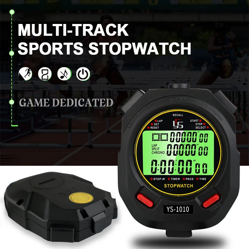 Digital Sports Stopwatch Timer 10/30/60/100 Track Professional Chronograph Counter LCD Training Handheld Luminous Stopwatch