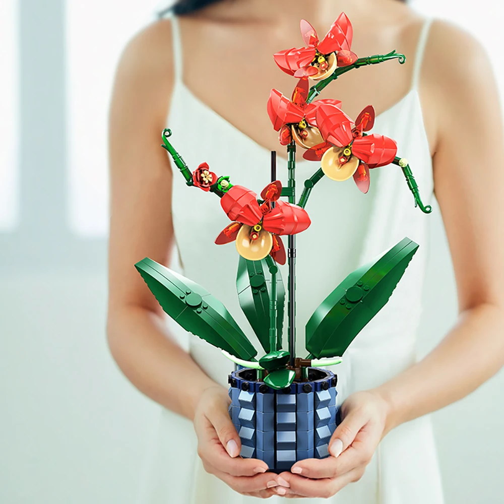 Blumen bausteine gesetzt, Orchideen spielzeug Baukästen künstliche Pflanzen bausteine Kit für Kinder und Erwachsene ab 6 Jahren