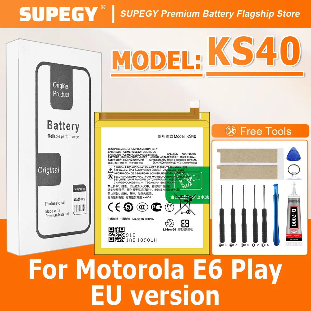 100% New Battery KS40 left For Motorola E6 Play US version /KS40 right For E6Play European version Battery + Free Tools