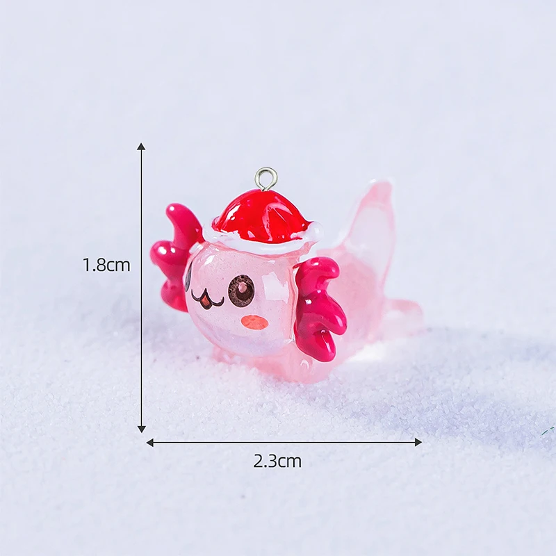 10Pcs Luminous Resin Axolotl Charms Kawaii Cartoon Christmas Hat Hexagon Dragon Pendant for Earrings Bracelet DIY Jewelry Making