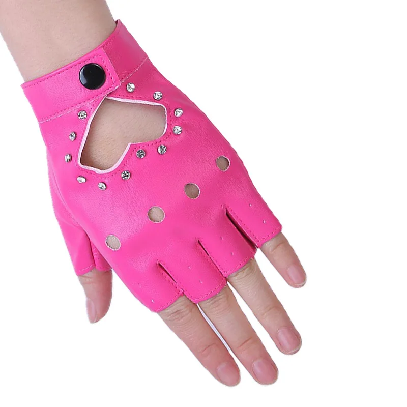 Fingerless gloves Unisex PU fingerless leather gloves black red white, engine Punk Cool Rivet Sexy Disco dance Car