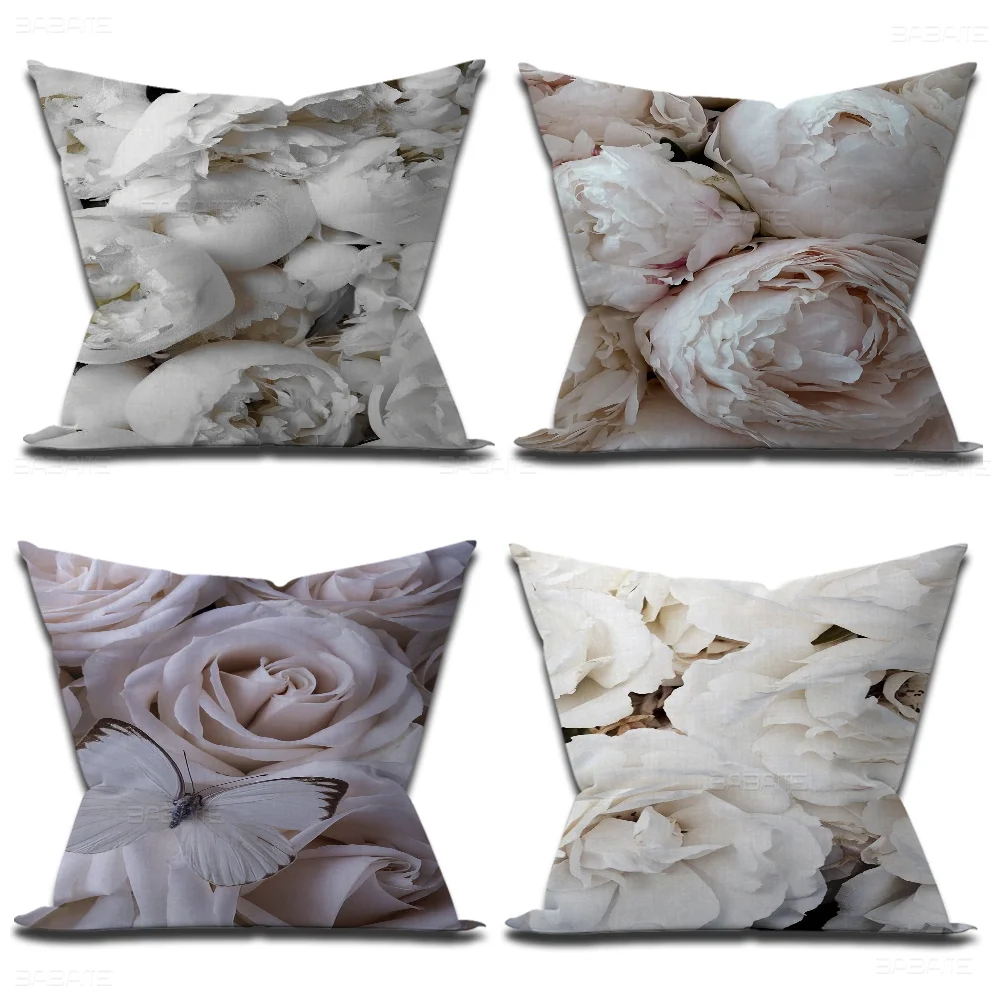 Peony Rose Whiten Flowers Cushion Cover Decorative Pillow Sofa Home Decor Case Pillow Cases