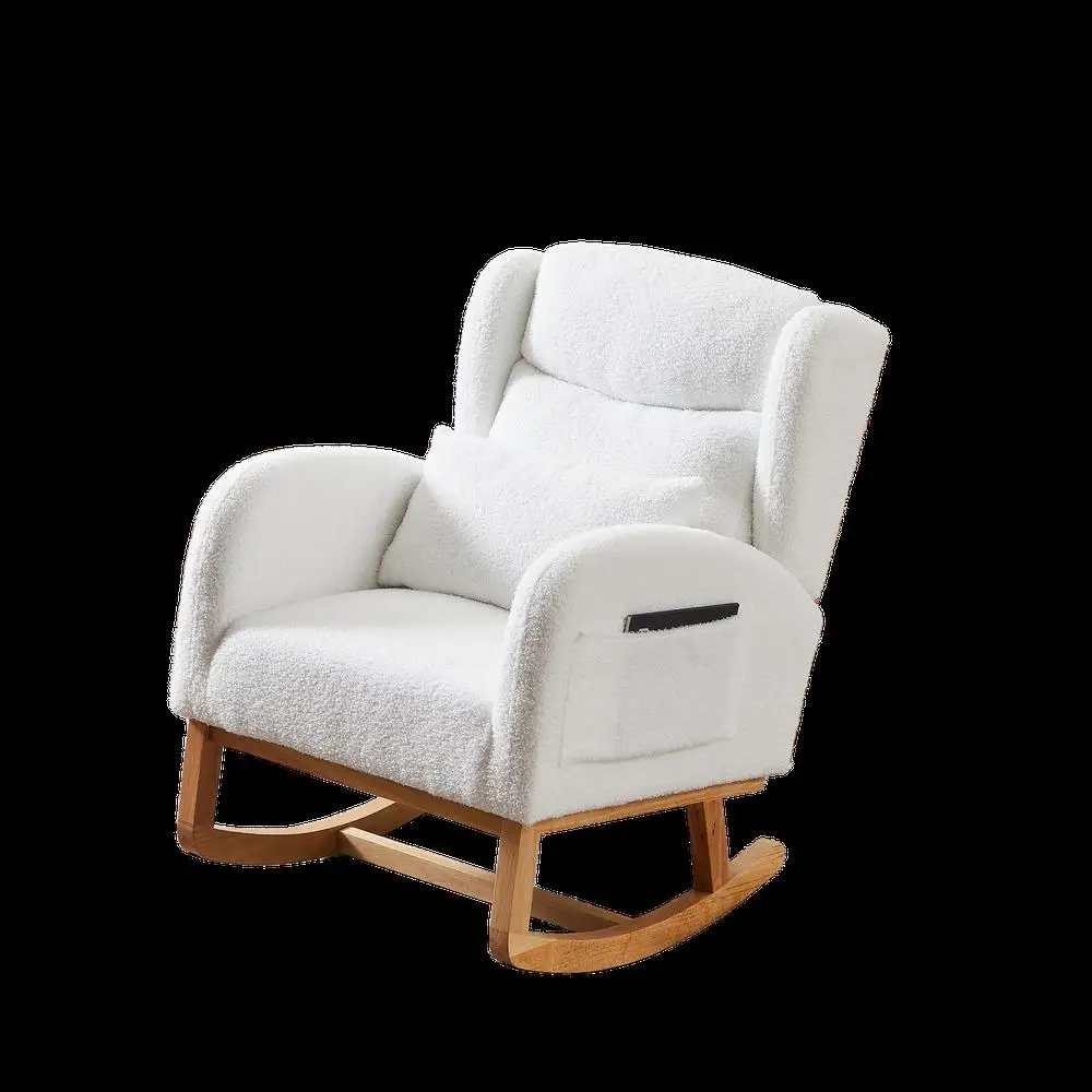 كرسي هزاز عالي الظهر حديث لصالة غرفة المعيشة مع وسادة قطنية بجيب جانبي