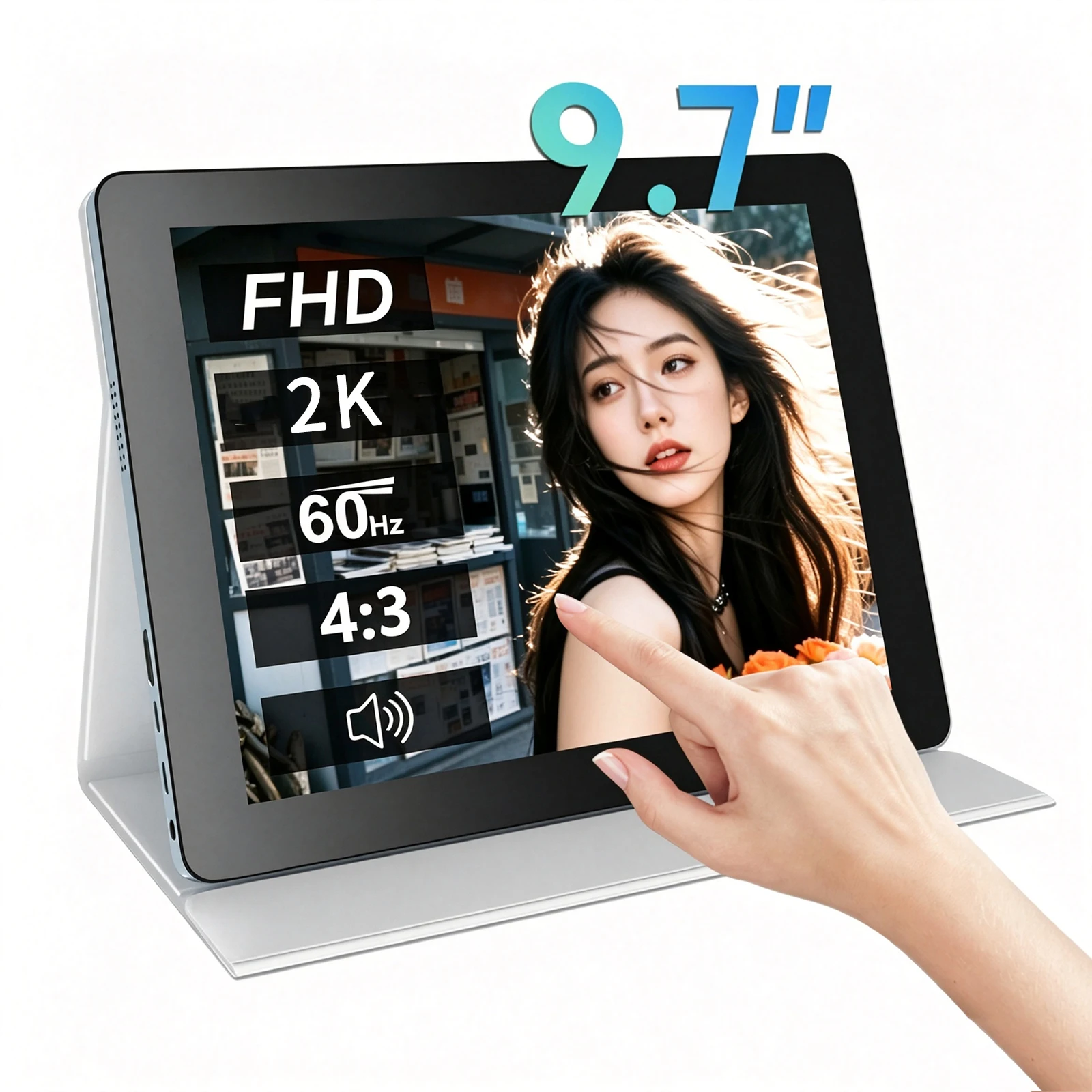 9.7-inch 2K touch screen portable monitor 4:3, suitable for laptop XBox PS4/5 switch Windows PC gaming monitor