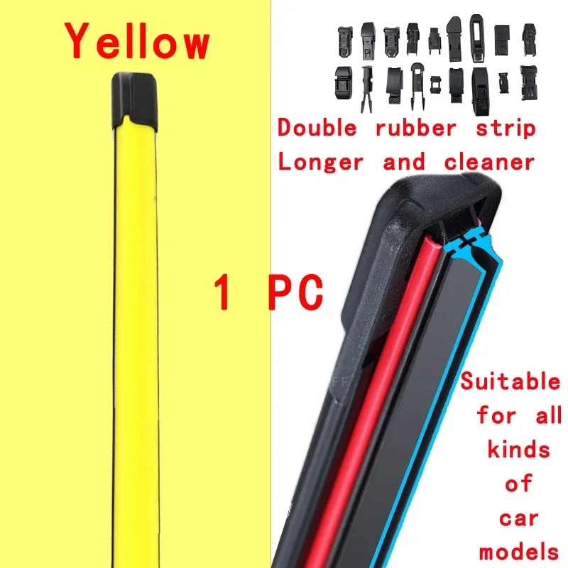 

Yellow Car Windshield Wiper blades Universal Soft Double layer Rubber Frameless Bracketless wipers 14" 16" 19" 20" 21" 22 24"26"