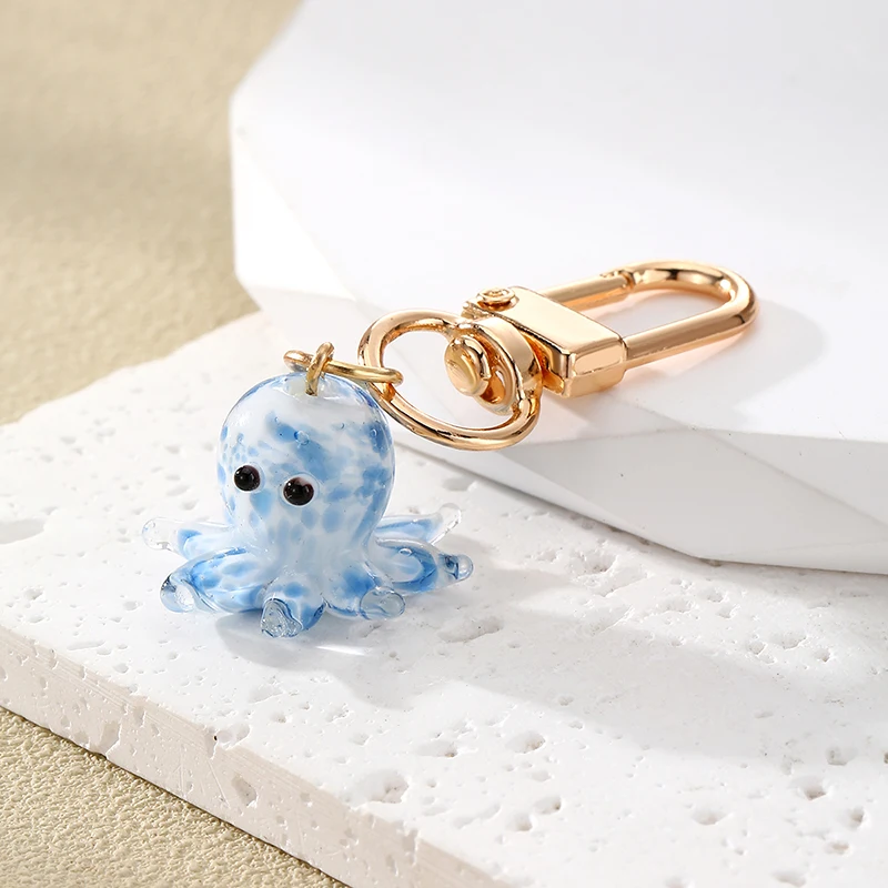 Glass Multicolour Octopus Ocean Animal Keychains For Women Men Kawaii Creative 3D Marine Organism Pendant Bag Box Car Key Ring