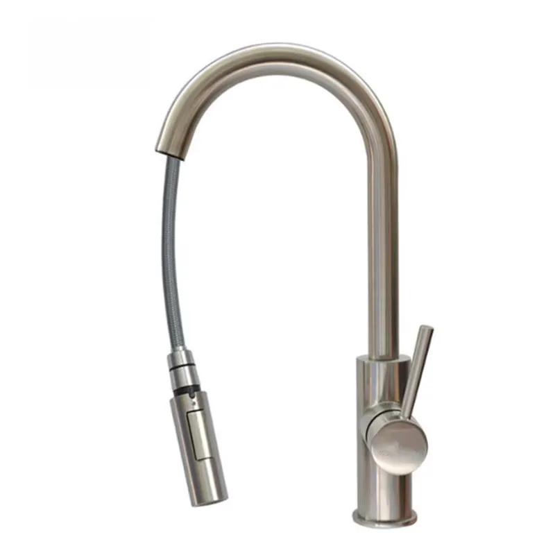 Modern Brushed Nickel Sink Water Tap Deck Mounted Smart Touch Sensor Pull Out Sink Kitchen Faucets