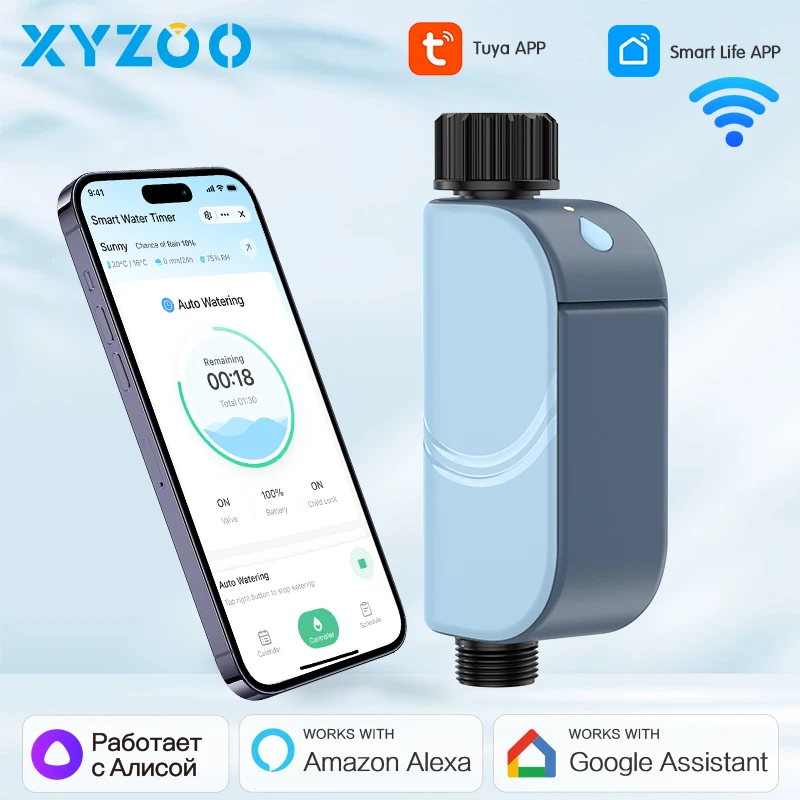 Wifi Automatic Smart Tuya Sprinkle Timer Remote Garden Water Rain Delay Irrigation Watering System Hose Control Unit with Alexa