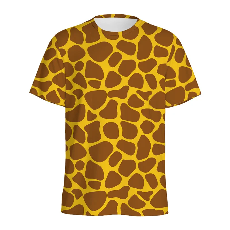 

Cute Giraffe Pattern T-shirt For Men Summer 3D Printed Animal Skin T Shirt Fashion Round Neck Short Sleeve Kids Tees Tops