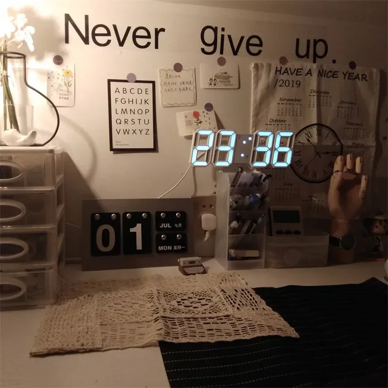 3D LED Digital Clock wall deco Glowing Night Mode Adjustable Electronic Table Clock Wall Clock decoration living room LED Clock